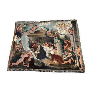 Jesus Mary Joseph Angels Tapestry Blanket Throw Wall Hanging 49" X 46"